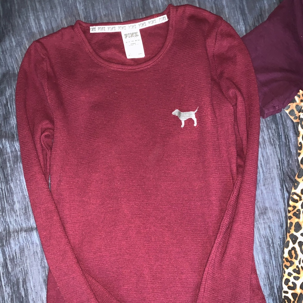 EUC XS VS PINK maroon waffle long sleeve